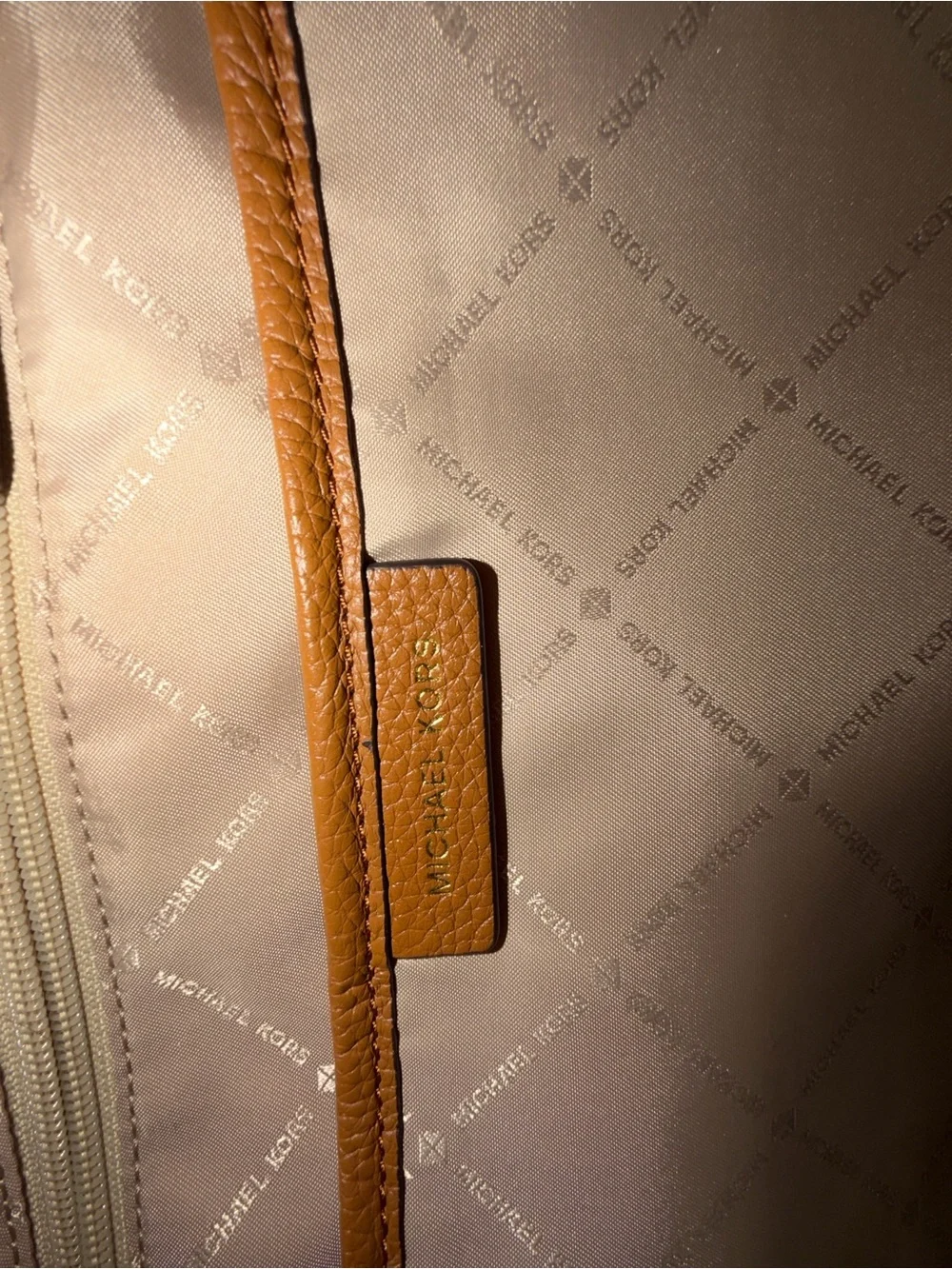Michael Kors Brown Logo MK Signature Backpack with Tan Trim